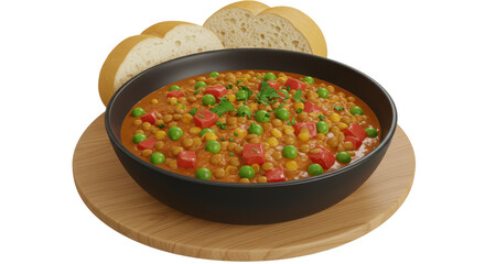 Isolated Bowl of Lentil Stew with Bread