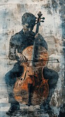 Obraz premium A Musician Playing a Cello with Sheet Music Background