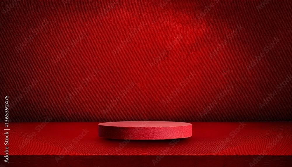 Poster empty red background and stand display or shelf with studio for showing or design christmas