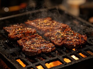 Grilled Meat on Fire