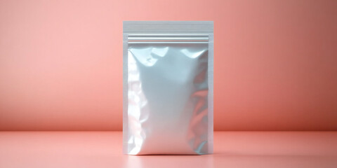 Pastel Blue and Peach-Colored Zip Bag Mockup with Minimalist Design and Soft Gradient Background