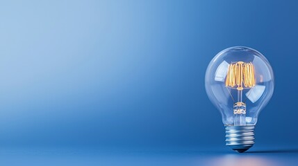 Glowing Lightbulb on a Blue Background Symbolizing Bright Ideas and Innovative Entrepreneurial Spirit