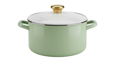 Isolated Green Enamel Cooking Pot with Lid
