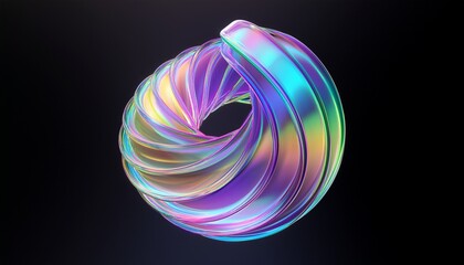 Abstract glass geometric composition, iridescent holographic crystal shapes with gradient