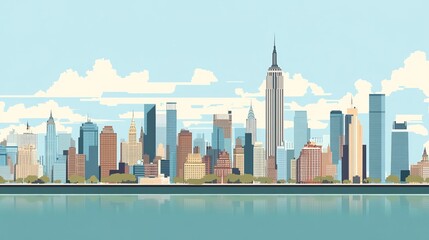 Naklejka premium New York Manhattan west skyline scene in flat style