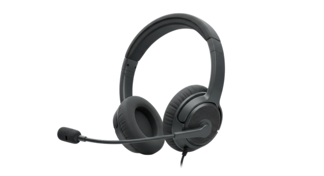 Isolated Black Headset with Microphone