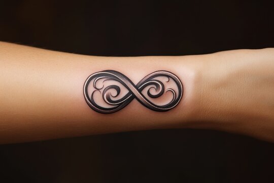 A simple infinity symbol tattoo on a wrist, representing eternity and connection