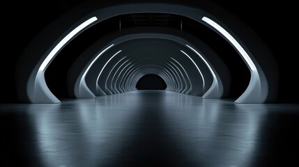 Obraz premium Futuristic tunnel, light archways, dark ambiance