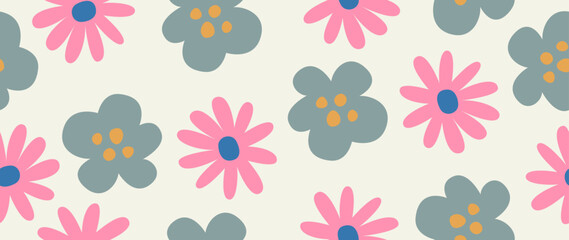 Vector illustration. Seamless pattern of flowers on a light background. Spring concept. Perfect for your design, gift wrap or home wallpaper.