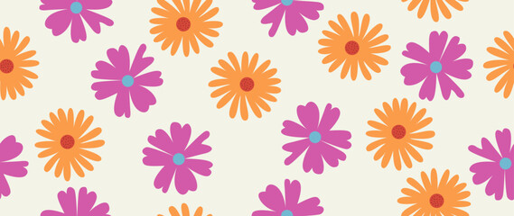 Vector illustration. Seamless pattern of flowers on a light background. Spring concept. Perfect for your design, gift wrap or home wallpaper.