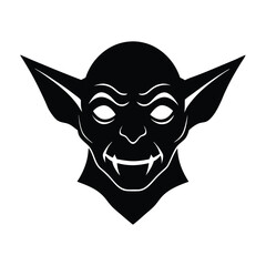 Scary Vampire Goblin Face Icon, Black and White Horror Creature Illustration