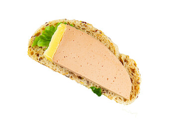 Liver mousse pate duck poultry meat tasty fresh delicious gourmet food background table rustic food top view copy space