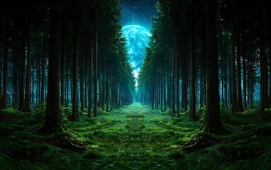 Naklejka premium Moonlit Forest Path