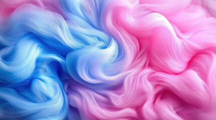 Obraz premium Close-up of colorful cotton candy- with swirling pink and blue hues- creating an abstract background. The soft texture of the fabric adds depth to the image.