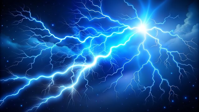Abstract glowing cartoon blue lightning thunder and storm thunderbolt