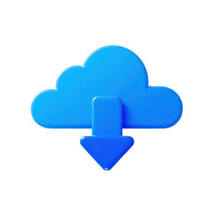 Blue Cloud Download Icon On Transparent Background, Generative AI