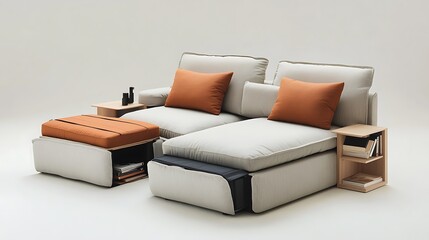 Modern modular sofa with storage and ottoman