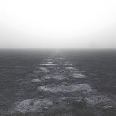 Fototapeta premium Foggy field path, vanishing point, misty landscape, rural scene, travel brochure