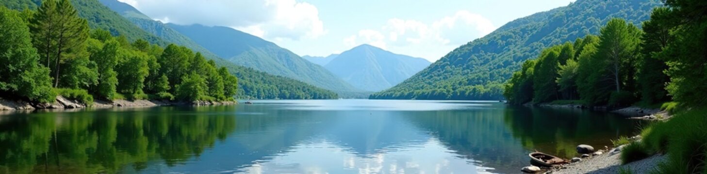 Scenic view of a tranquil lake nestled in the Adirondack Mountains,  Nature, Adirondack
