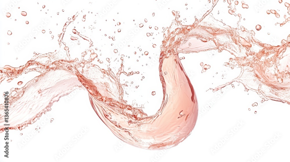 Poster rose drink splash: a captivating image of a rose-colored drink splashing, creating dynamic curves an