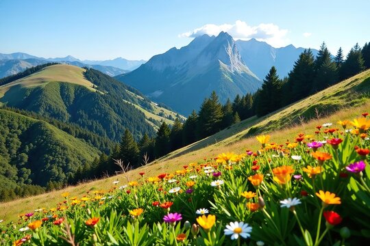 Scenic view of colorful wildflowers covering the slopes of Figueroa Mountain in Los Padres National Forest,  destination,  scenic