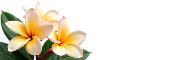 Tropical frangipani flowers in full bloom over white background,  colorful,  isolated