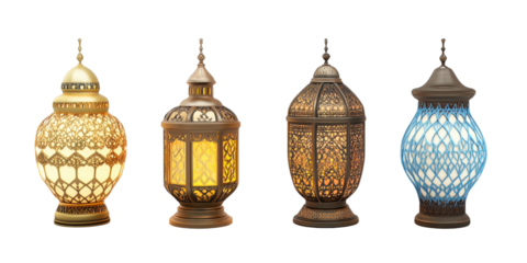 Antique lanterns set of 4 glowing, ramadan islamic lanterns, decorative lanters lamps, isolate