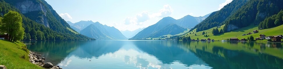 Obraz premium Scenic view of Lake Staz in the Engadin region of Canton Graubunden, Switzerland, destination, alpine