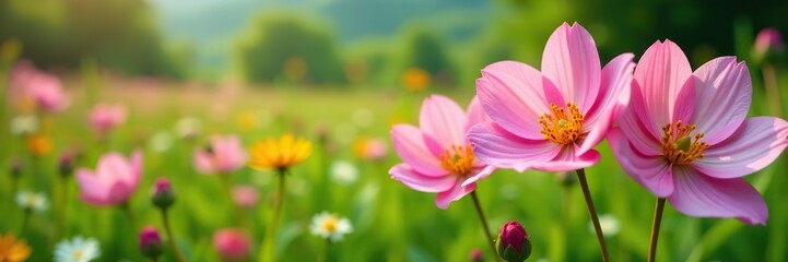 Fototapeta premium Tuberose flowers blooming in a vibrant meadow surrounded by wildflowers and lush green plants, blooming, nature