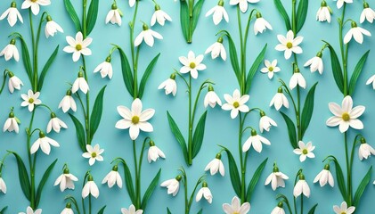 Snowdrops flowers seamless pattern design for textiles, wallpaper, and decor,  tile,  plants