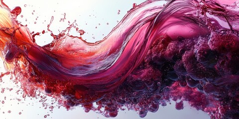 Sensuous Splash of Red Wine: Capturing the dynamic movement of red wine, a vibrant splash showcases the wine's rich color and elegant form, with liquid droplets creating a mesmerizing pattern.