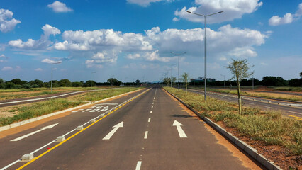 Fototapeta premium aerial view, national road network, botswana, gaborone, intersection on the highway, african infrastructure