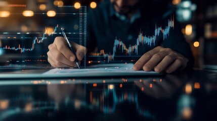 Analyzing financial data trends office setting digital illustration professional environment close-up view investment insights