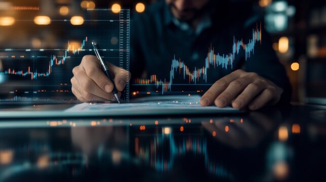 Analyzing financial data trends office setting digital illustration professional environment close-up view investment insights