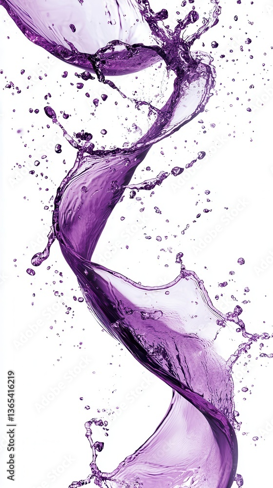 Poster splashing swirl of purple elixir: a mesmerizing capture of a dynamic swirl of vibrant purple liquid,