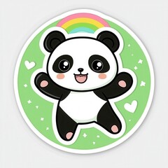 Adorable Cartoon Panda Bear with Rainbow Sticker Design