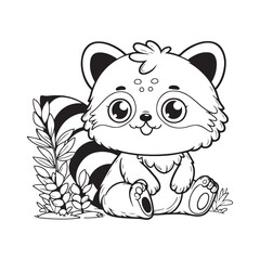 cute raccoon animal cartoon vector illustration graphic design vector to colour