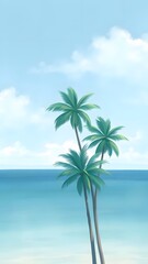 Palm trees against the ocean and sky, ideal for a refreshing phone wallpaper.   