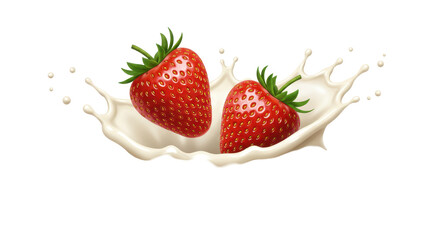 Isolated Strawberries Splash in Milk