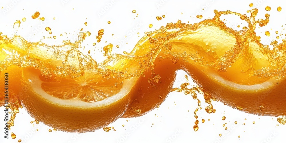 Poster orangic wave: a dynamic visual of orange juice splashing, with an orange slice at the centre of the 