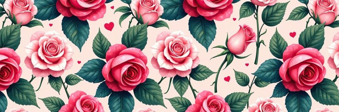 Seamless pattern of blooming roses and floral botanical designs, ideal for textile prints and wallpaper,  design,  ornament