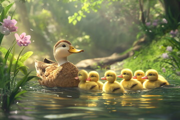 mother duck with babies