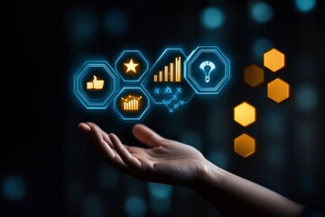Digital marketing metrics analysis virtual environment infographic content technology focus futuristic viewpoint business insights for seo growth