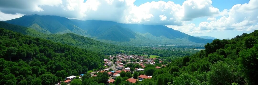 Scenic view of Sierra Maestra mountains looming over the picturesque village of El Mulato in Cuba,  village,  outdoors