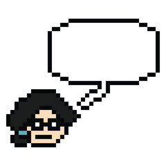 Cartoon pixel cute cartoon character face woman with chat blank decoration 8 bit female girl say speak discuss idea chat box cartoon pixel game 8bit png vector.