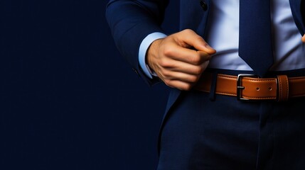 Professional Man Adjusting Tie and Suit in Dark Background, Stylish Business Attire for Corporate Settings
