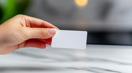 Obraz premium Business interaction office space blank card presentation modern environment close-up view professional networking opportunity