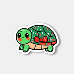 Adorable Cartoon Turtle with Christmas Bow Sticker Design