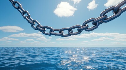 Metallic Chain Over Calm Ocean Under Sunny Sky