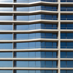 Modern Architectural Facade: An eye-level view of a sleek, contemporary building facade. The design highlights geometric shapes, creating an impressive display of the building&rsquo;s stylish architecture.